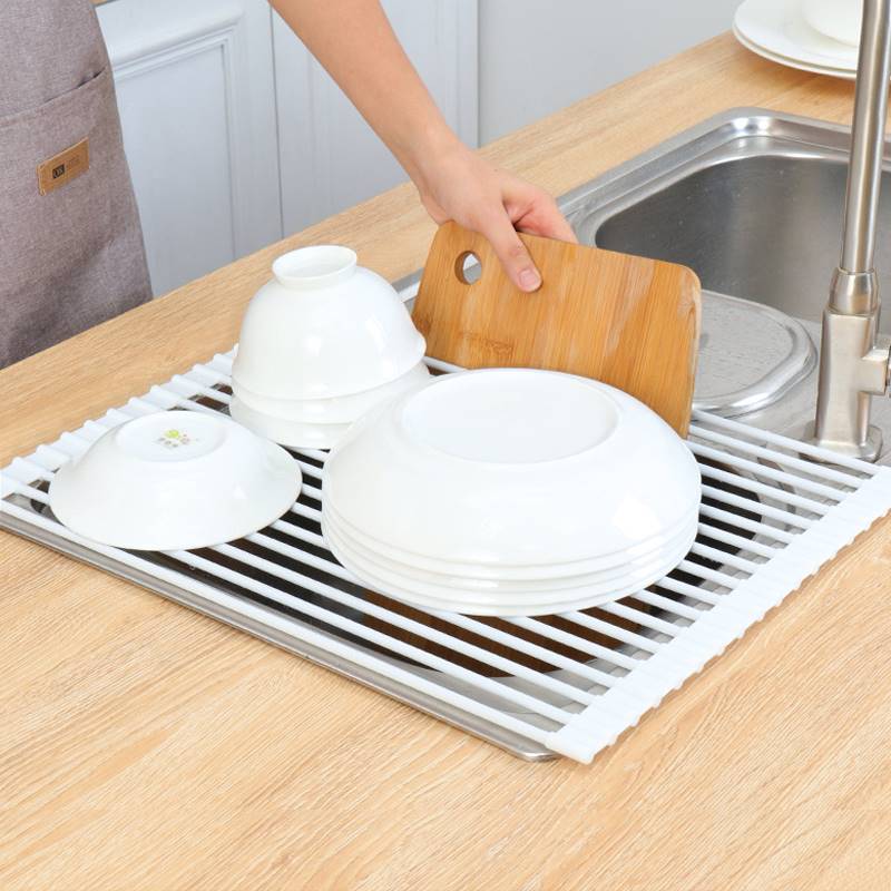 日式食品级硅胶厨房卷帘水槽沥水架隔热架置物架碗碟架蔬果滤水架