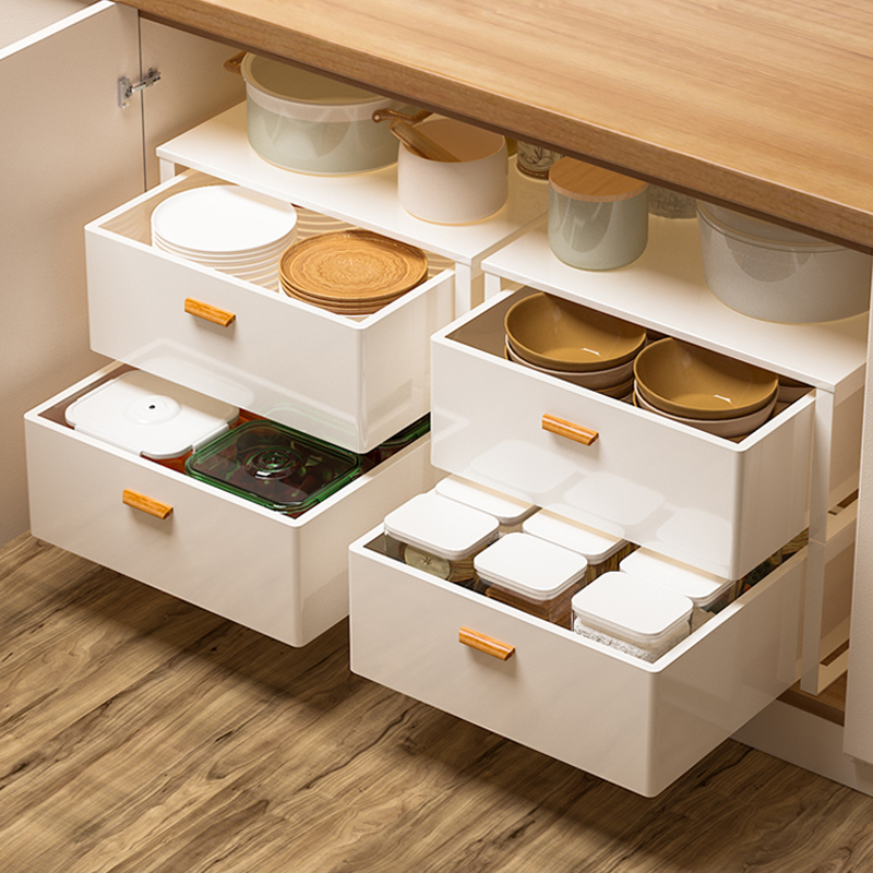 厨房下水槽柜子分层架橱柜拉篮抽拉式置物架调料碗碟收纳盒抽屉式