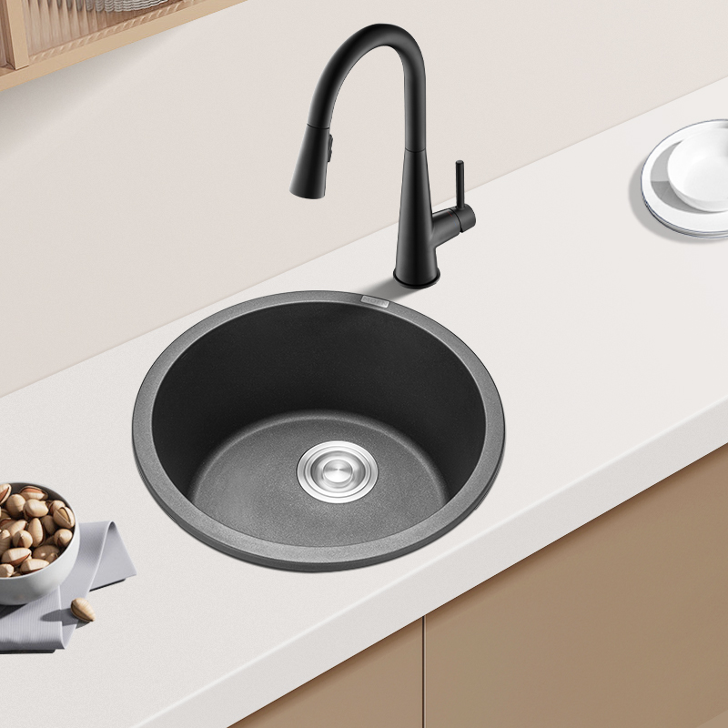 摩恩石槽水槽厨房单槽套装高品质花岗岩洗菜盆洗碗盆圆槽27903