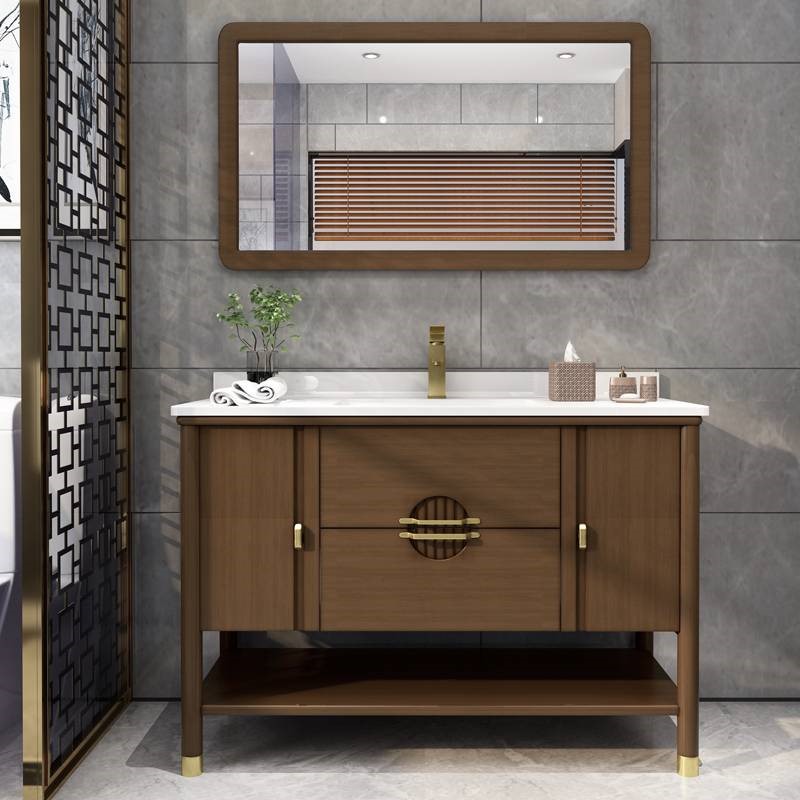 新中式橡木浴室柜组合卫生间实木洗手池洗脸盆柜洗漱台卫浴柜定制