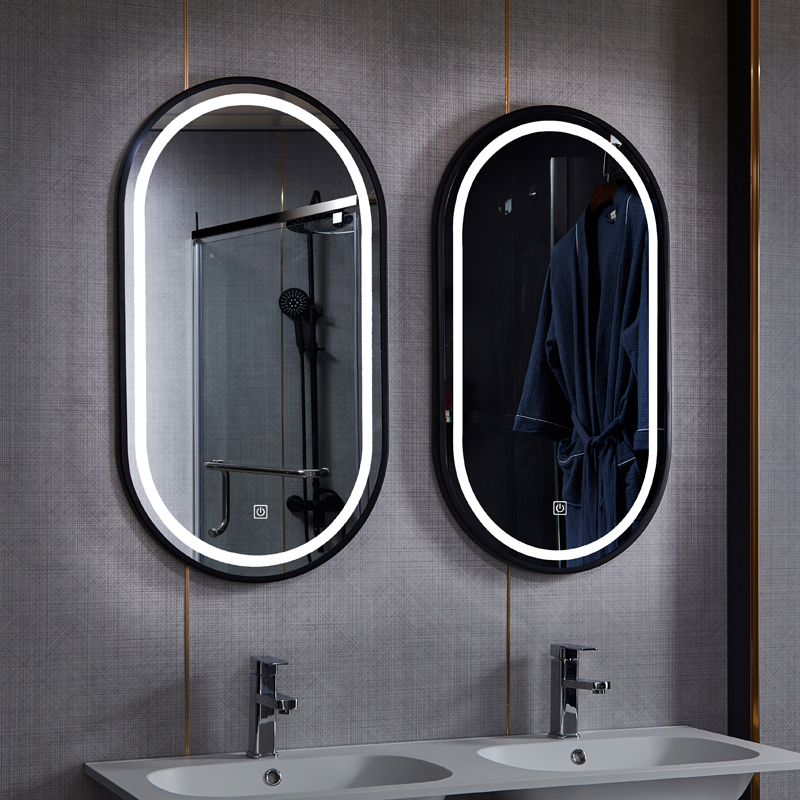 铁艺跑道形LED灯镜蛋形壁挂防水卫浴镜智能镜卫生间竖挂浴室镜子