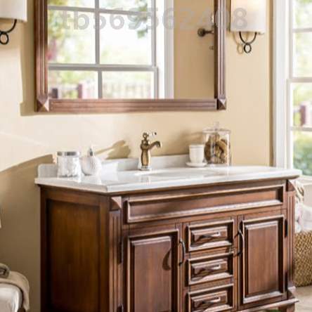 橡木%陶瓷组合台一体柜实木浴室柜卫生间落地洗手盆洗脸美式洗漱