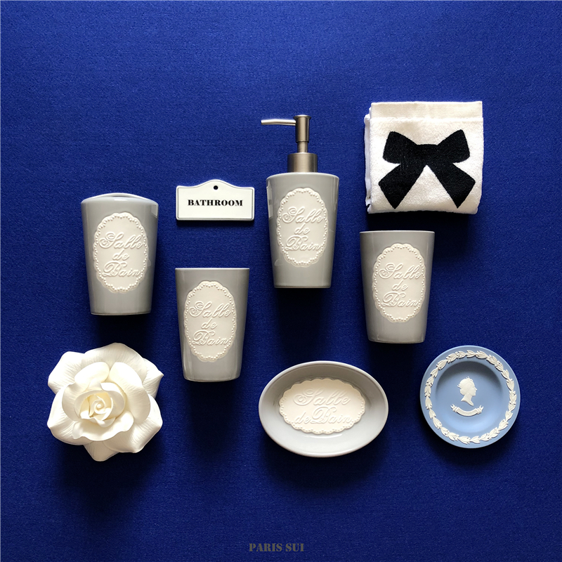 卫浴五件套牙刷杯美式欧式北欧洗漱套装浴室套件陶瓷漱口杯皂碟