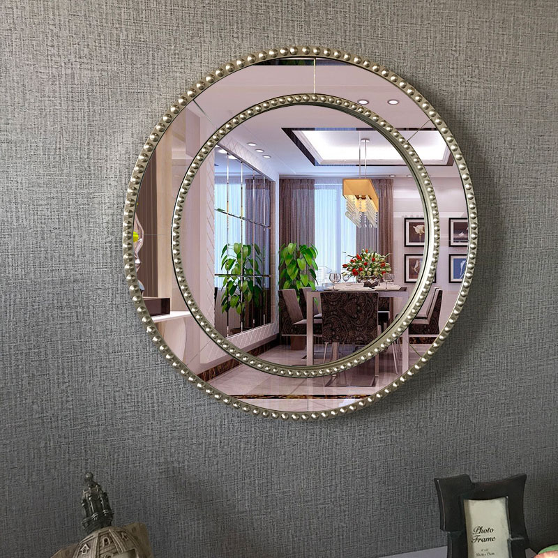 新中式装饰镜壁挂欧式奢华圆镜玻璃贴片梳妆洗脸台盆镜洗手间卫浴