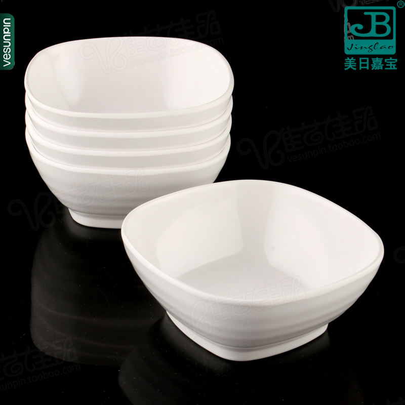 美日嘉宝酒店密胺餐具白色塑料仿瓷小碗米饭碗面碗汤碗四方碗C022