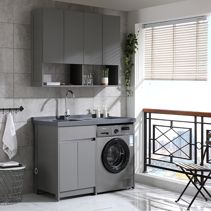 阳台洗衣机柜组合一体太空铝带搓板洗手槽台盆洗衣机伴侣切角定制