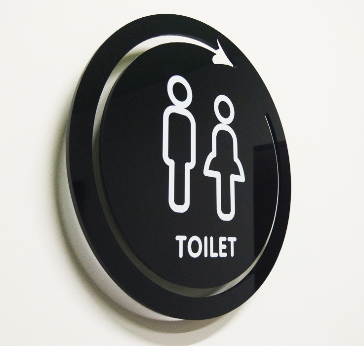圆形木纹洗手间指示牌男女厕所标识牌圆形卫生间门牌标志牌WC提示