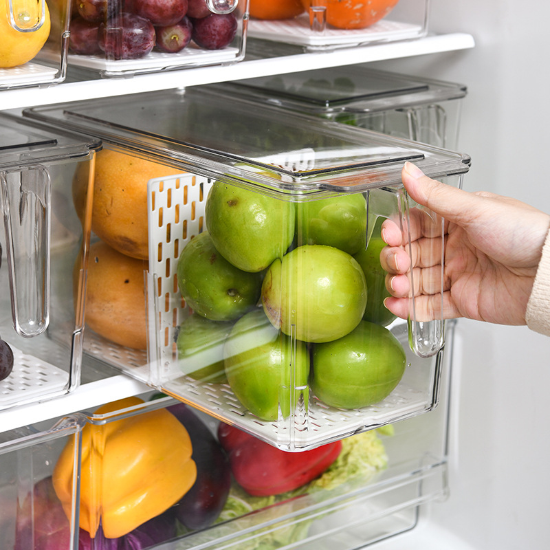 冰箱收纳盒厨房食品整理蔬菜带手柄保鲜盒密封冷冻大容量储物盒
