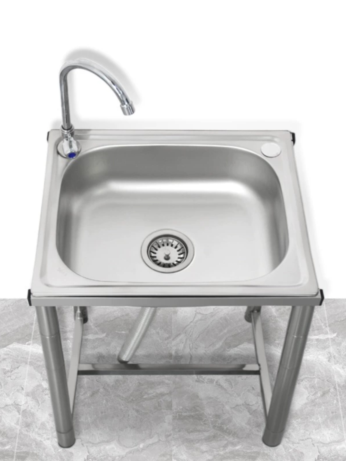 不锈钢水池洗菜盆单槽洗碗池带支架简易洗手盆厨房水槽阳台水盆落