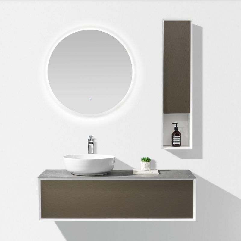 出口简约现代浴室柜组合圆镜智能洗漱台岩板洗脸洗手盆实木挂墙式