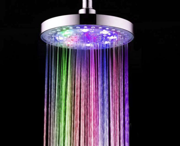 LED发光顶喷三色七彩8寸大花洒浴淋升降套浴室卫浴装修配件淋雨头