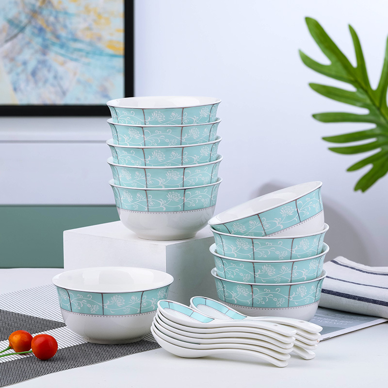 景德镇家用陶瓷碗勺餐具套装组合个性家庭微波炉餐具十碗十勺搭配