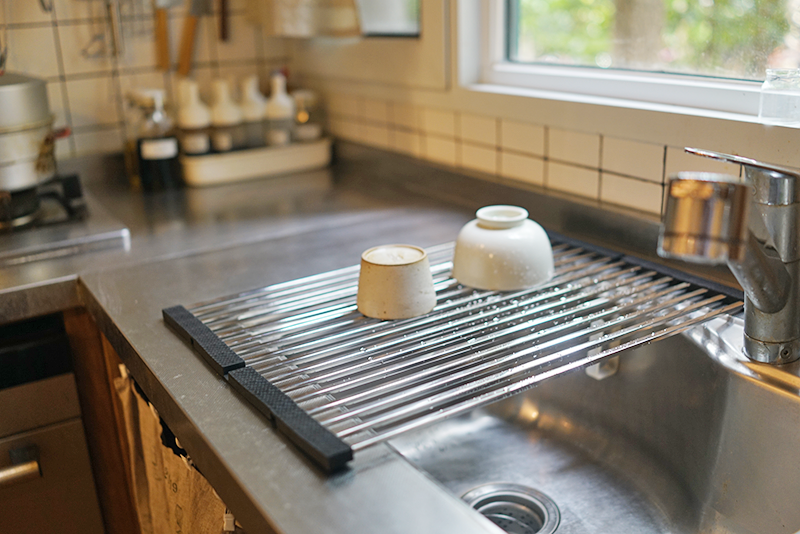 朴房 日本可折叠304不锈钢水槽架 碗盘收纳架沥水架 卷帘置物架