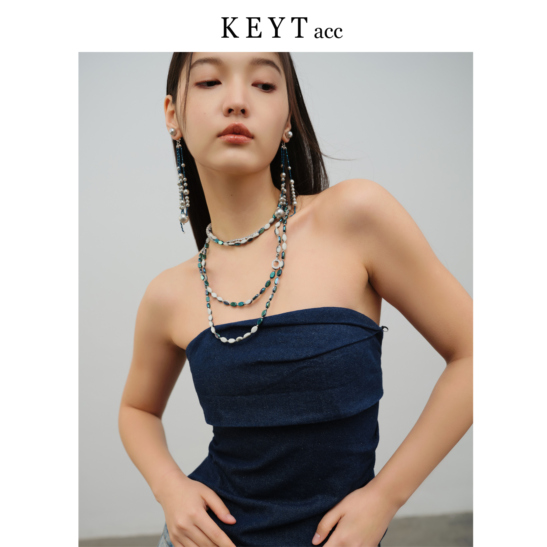 keytacc原创设计蓝藻银河时尚气质叠戴长休闲简约项链