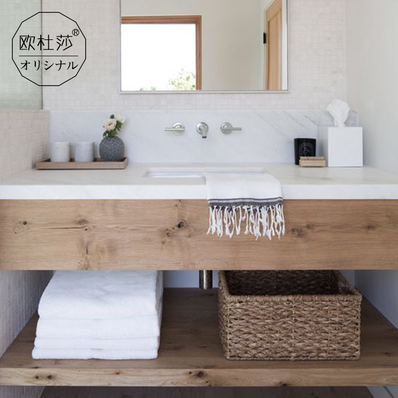 定制岩板卫浴柜简美挂墙新中式北欧风格实木洗脸盆柜卫生间洗漱台