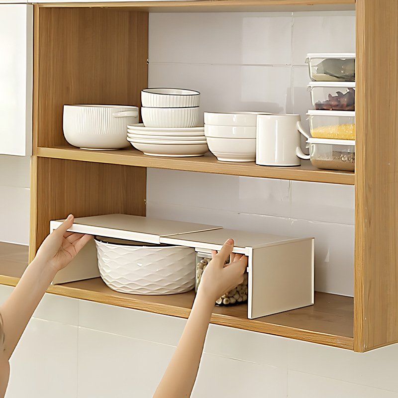 折叠置物架厨房台面橱柜下水槽锅具碗碟收纳架可伸缩隔板架分层板