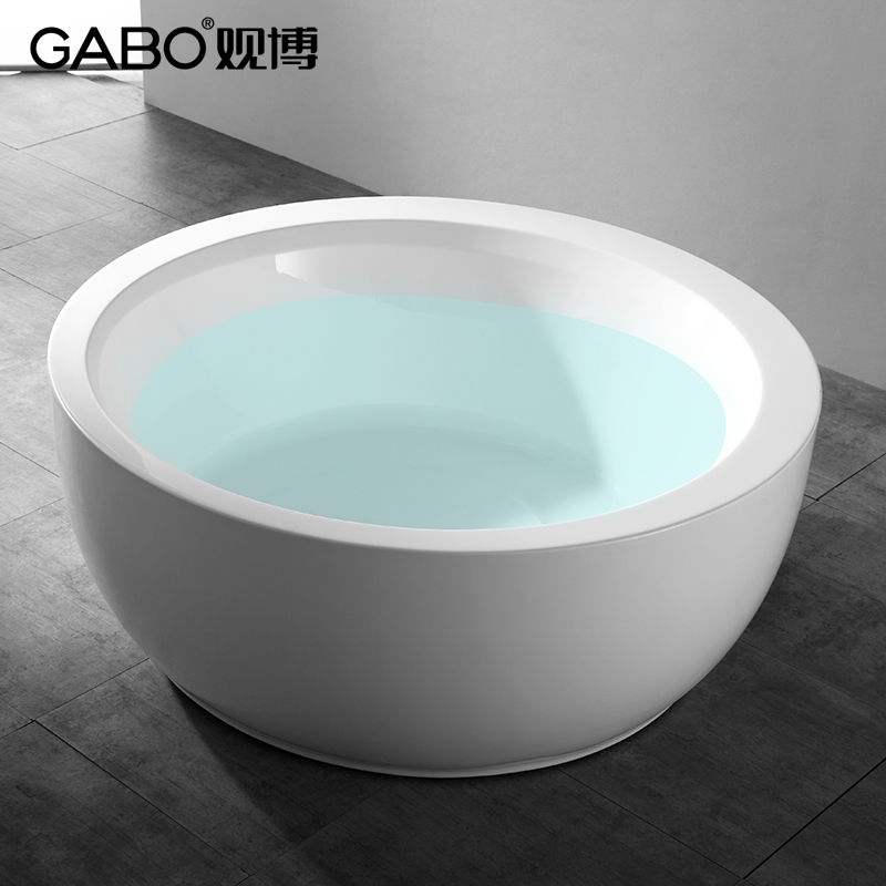 QC观博GABO小户型亚克力浴缸6834家用普通卫生间单人圆形泡澡浴盆
