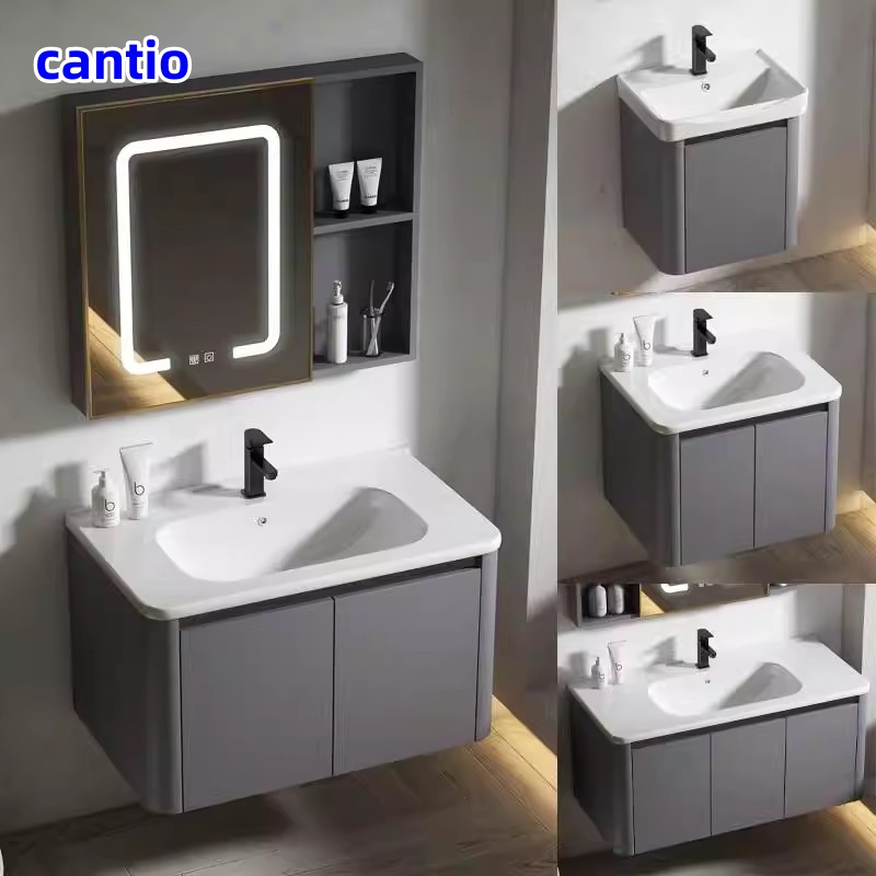 灰色碳纤维浴室柜组合现代简约陶瓷一体洗手盆洗脸盆洗漱台
