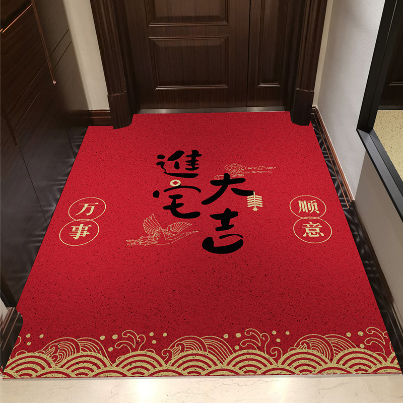 新中式入户门地垫家用红色丝圈地毯玄关进门门口防滑脚垫耐磨门垫