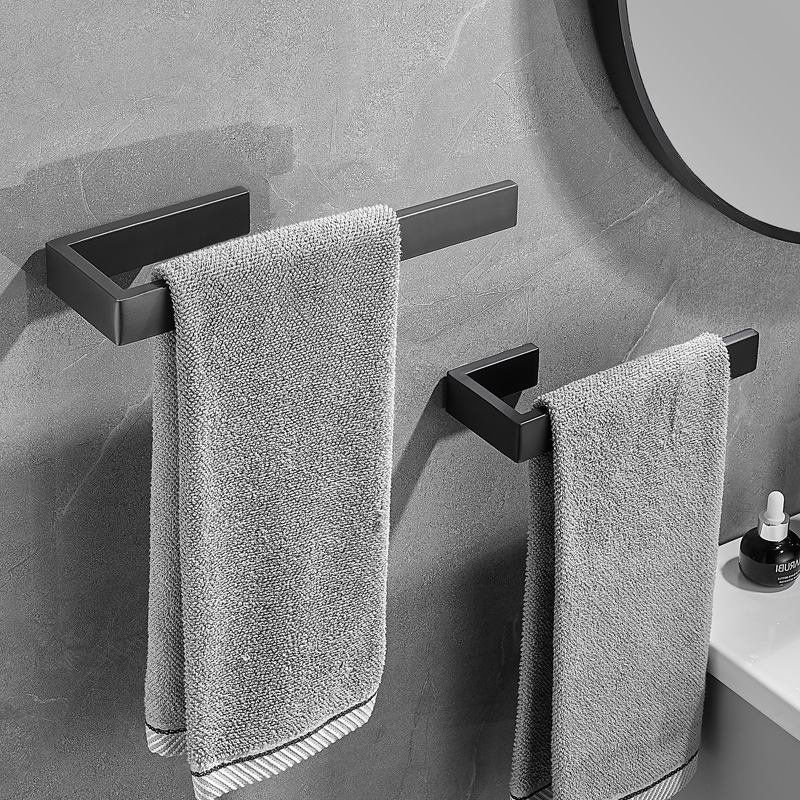 枪灰色免打孔浴室毛巾架壁挂式极简单杆毛巾杆厕所卫生间浴巾架子