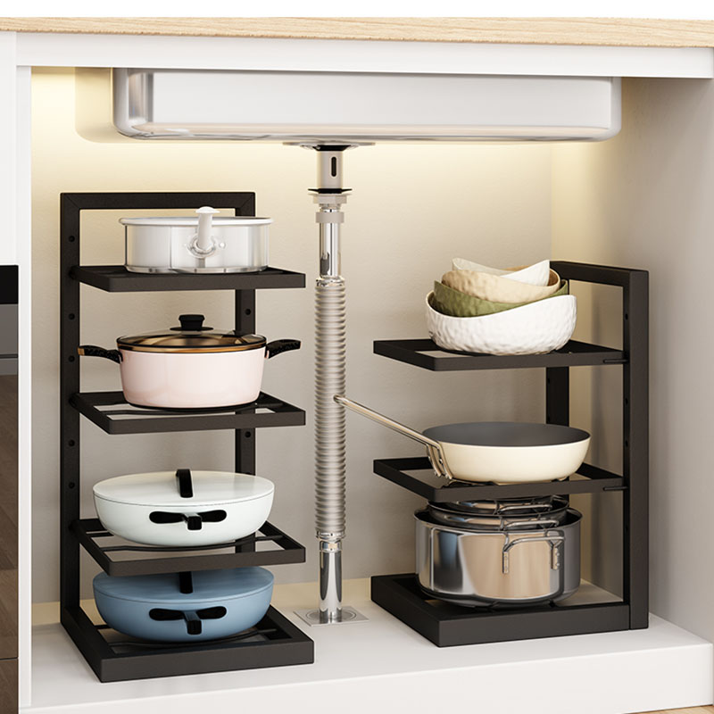 锅架专放锅具收纳厨房置物架碗盘通用型下水槽多层家用柜子内分层