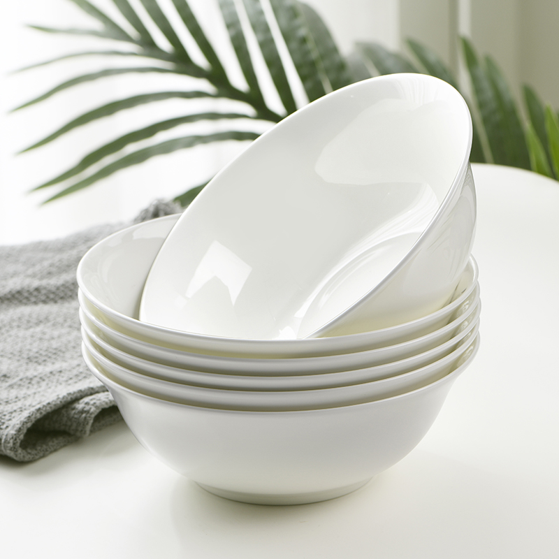 4只装骨瓷饭碗6英寸面碗小翅碗汤碗白色翻沿碗防烫陶瓷大碗可定制