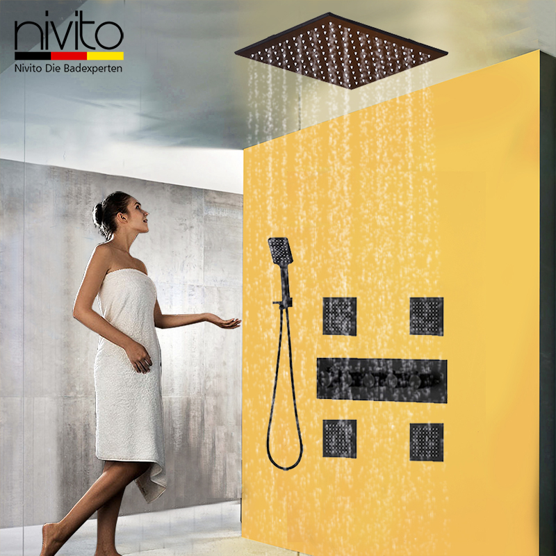 德国nivito全铜黑色淋浴花洒套装恒温家用暗装嵌入墙式花洒吊顶式