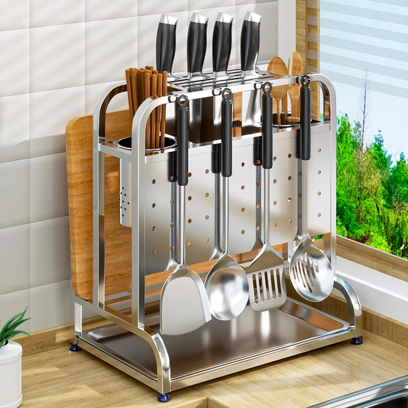 刀架厨房304不锈钢台面菜板锅盖置物架筷子砧板刀具多功能一体收
