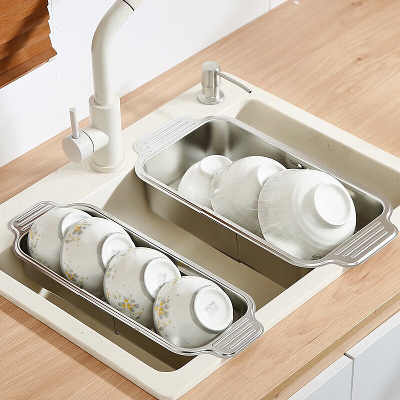 304不锈钢沥水篮可伸缩厨房洗菜盆大号家用水槽沥水架洗菜池滤水