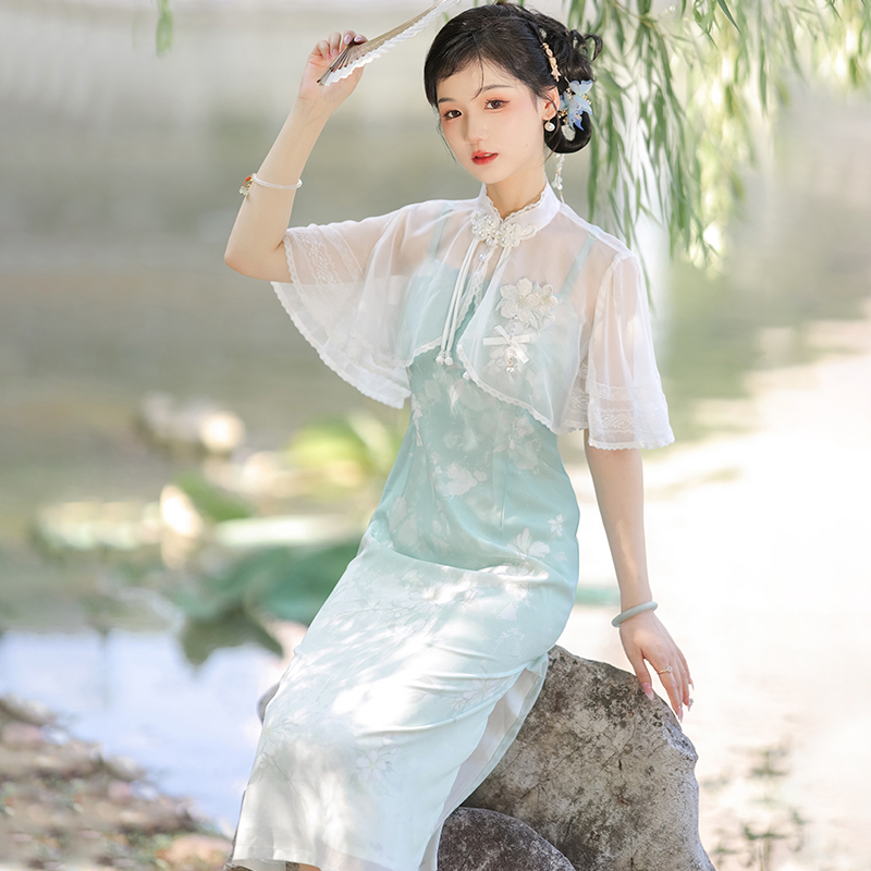 汉如初烟雨江南汉服女新中式中国风改良日常汉元素吊带连衣裙套装