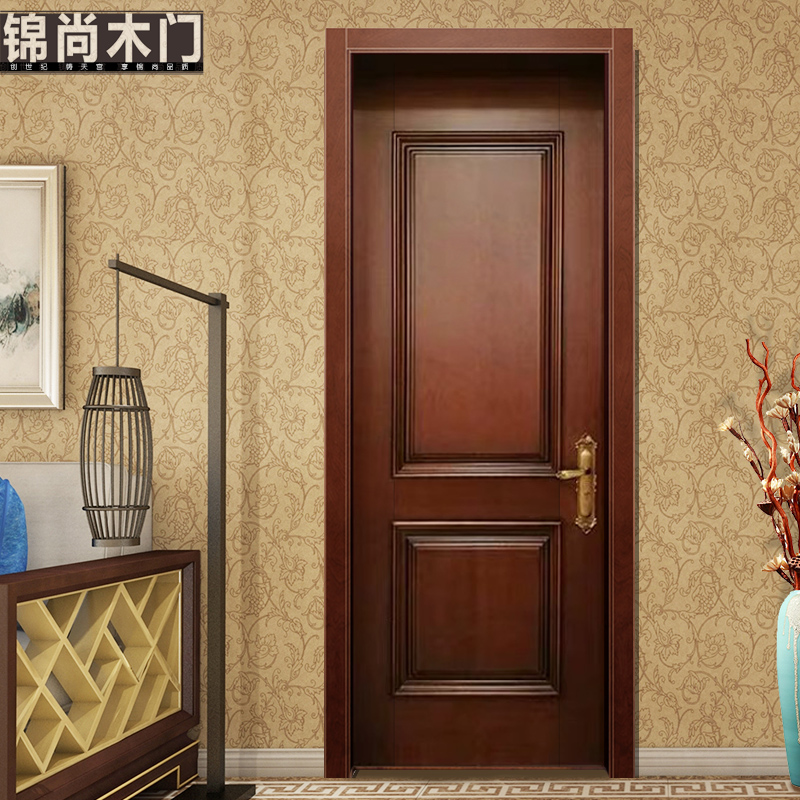 锦尚烤漆欧式美式实木门卧室门实木复合房间门套装门红胡桃原木门