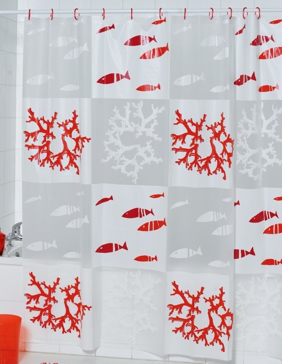 珊瑚鱼，180X180cm，瑞士高档浴帘，出口PEVA浴帘，特价