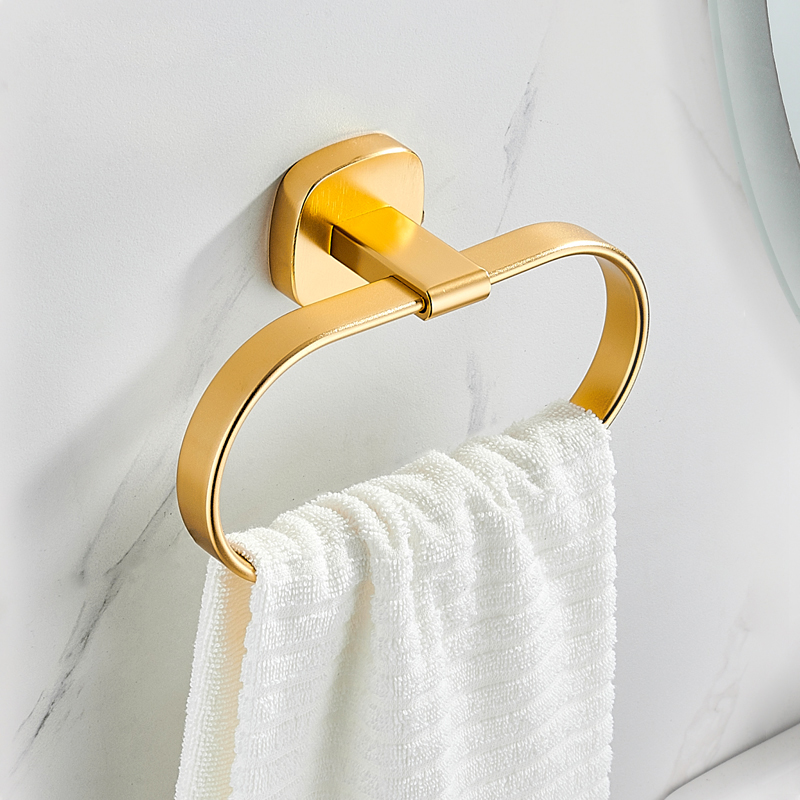 金色毛巾架浴室毛巾环复古洗手间圆形挂环擦手R巾挂架壁挂式免打