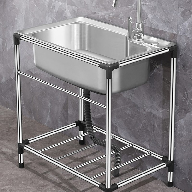 推荐简易洗手盆台一体不锈钢落地式小型移动卫生间洗漱台洗脸池架