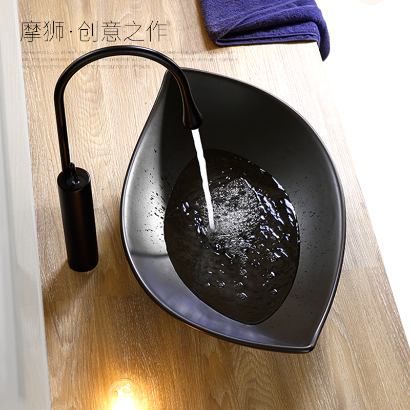 新品黑色哑光树叶陶瓷台上盆简约北欧洗脸盆 卫生间洗手池面盆艺