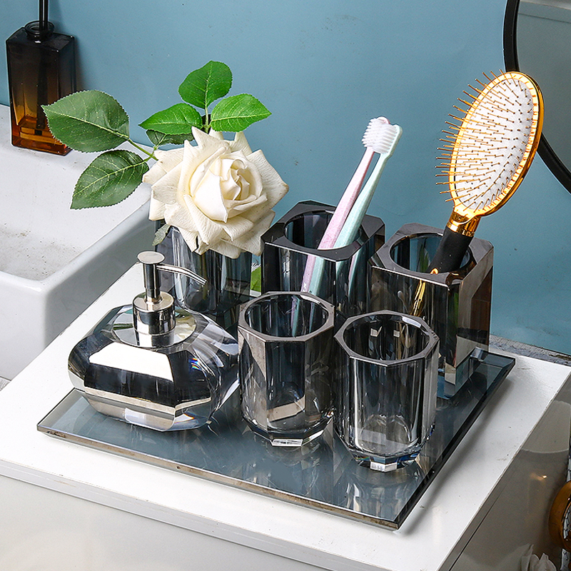 高端欧式水晶卫浴五件套组装精致轻奢浴室用品洗漱刷牙口洗手液瓶