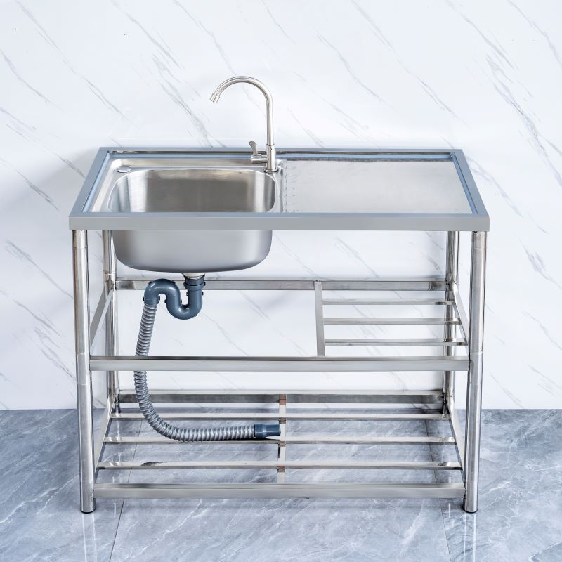 推荐厨房不锈钢水槽单槽洗碗盆一体台面简易带支架平台洗碗池双盆