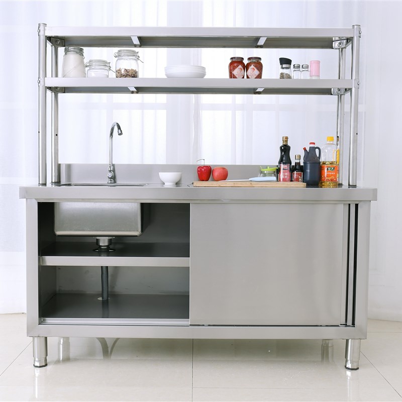 推荐商用304不锈钢工作台洗菜池水槽一体柜操作台桌子水池柜厨房