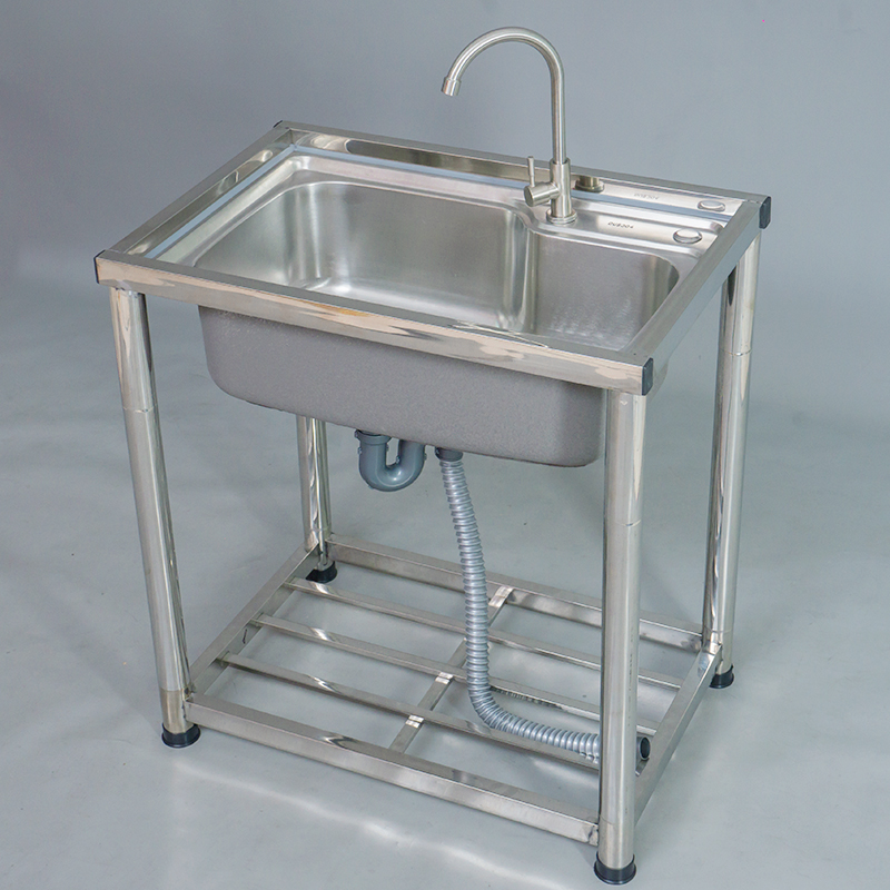 现货速发厨房304不锈钢单槽带支架手工水槽简易厚洗菜碗盆家用大