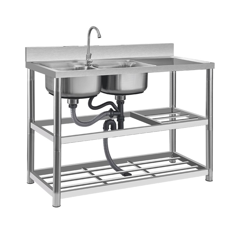推荐厨房不锈钢水槽304单槽双槽洗碗池洗菜池挡水板平台一体成型