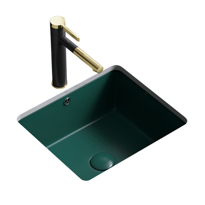 速发绿色陶瓷平底加深直角石下台下盆洗手盆长方形面盆洗脸面盆水