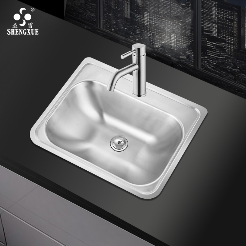 极速304不锈钢方形台下盆一体半嵌入式洗手盆卫生间面盆洗漱台洗
