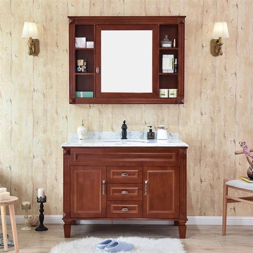 厂家恒妙新中式实木落地浴室柜组合橡木镜柜美式洗脸盆洗手池卫生