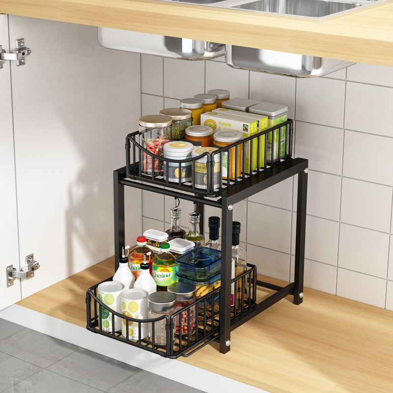 推荐厨房下水槽置物架橱柜分层架台下伸缩推拉调料架子卫生间用品