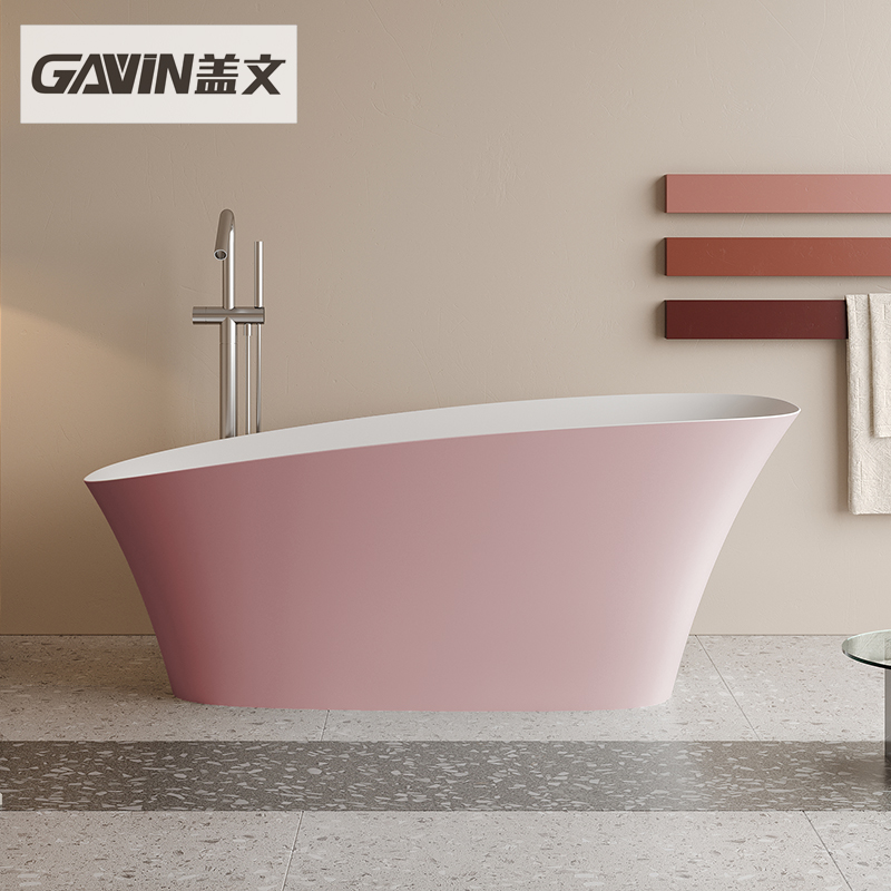 粉色家用浴缸酒店化妆室网红情侣双人浴盆人造石一体独立彩色浴缸