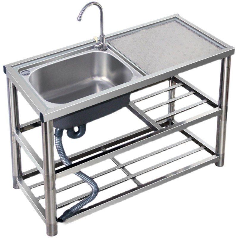 加厚304不锈h钢水槽单槽带支架平台可砍骨头洗碗池双槽单槽洗菜盆