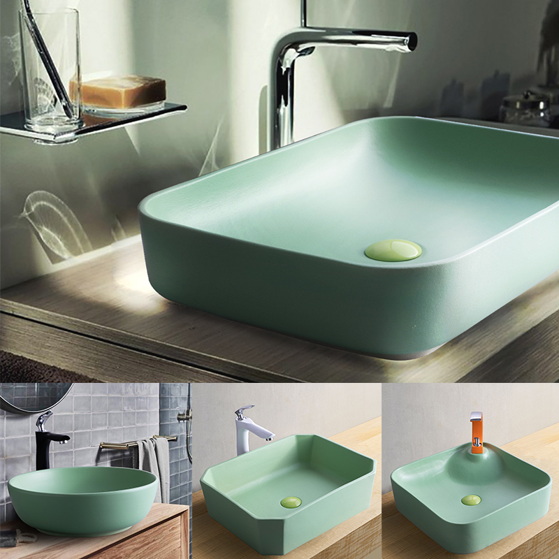 嫩绿色台上洗手盆卫生间洗脸盆艺术方形圆形创意北欧简约家用现代