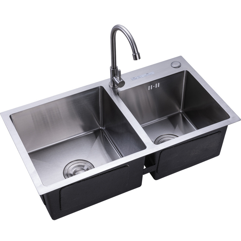 新品厨房洗菜盆洗碗盆手工双盆磨砂工艺不锈钢水槽尺寸72*40厚度2