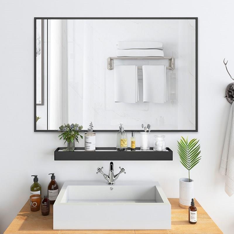 速发化妆室镜子带置物架一体浴室免打孔洗手台壁挂柜造型贴墙