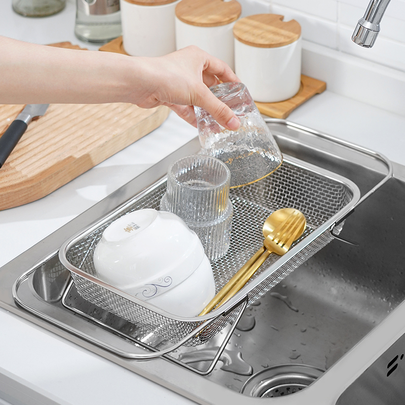 新品不锈钢可伸缩厨房水槽洗菜篮沥水架蔬菜篮水U池置物架晾碗架